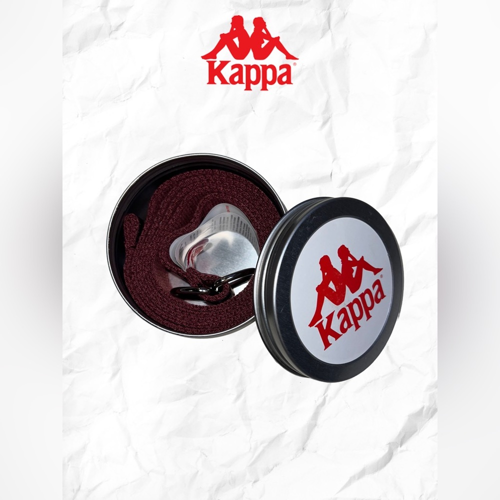 Kappa Burgundy D Ring Web Belt in Metal Tin